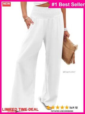 Wide Leg Palazzo Pants High Waisted Flowy Casual Trousers